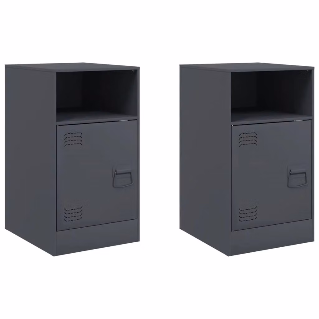 Berkfield Home Set of 2 Anthracite and Black Metal Bedside Cabinets, W/D/H: 34.5 x 39 x 62 cm – 2