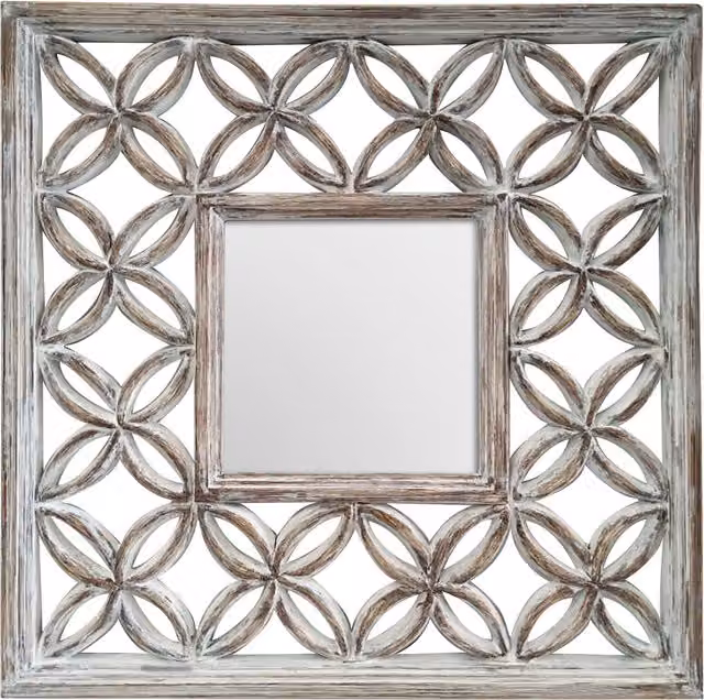 Orsina Indus Square Geometric Lattice Frame Wall Mirror in White and Black – 1