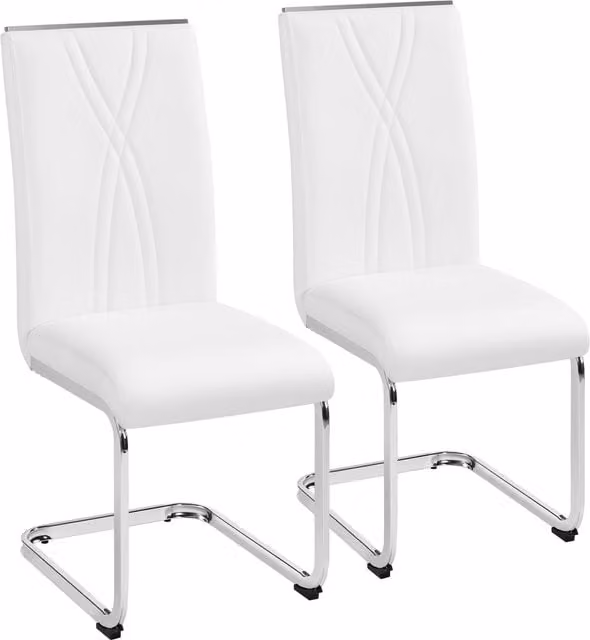 Yaheetech Set of 2 Modern White Faux Leather Dining Chairs with Metal Legs
