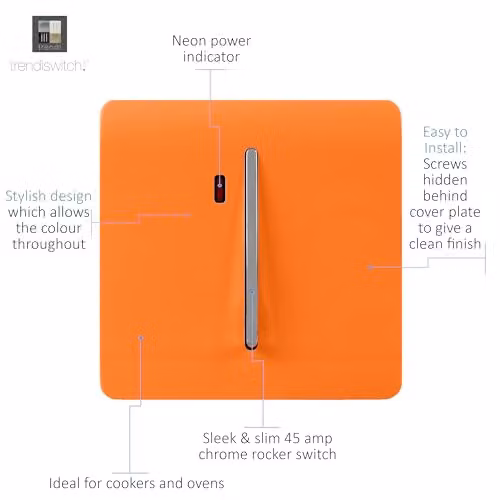 Trendi Switch Modern Glossy 20 A Tactile Light Switch with Neon Insert in Orange and Chrome – 2