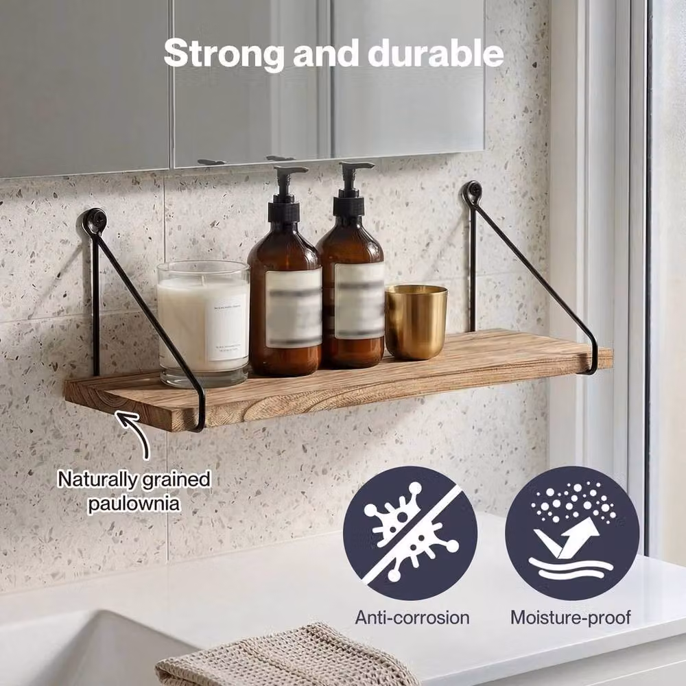 Kelvenix Set of 2 Rustic Brown Solid Wood Floating Wall Mounted Shelves, W: 100 cm x D: 100 cm x H: 100 cm – 3
