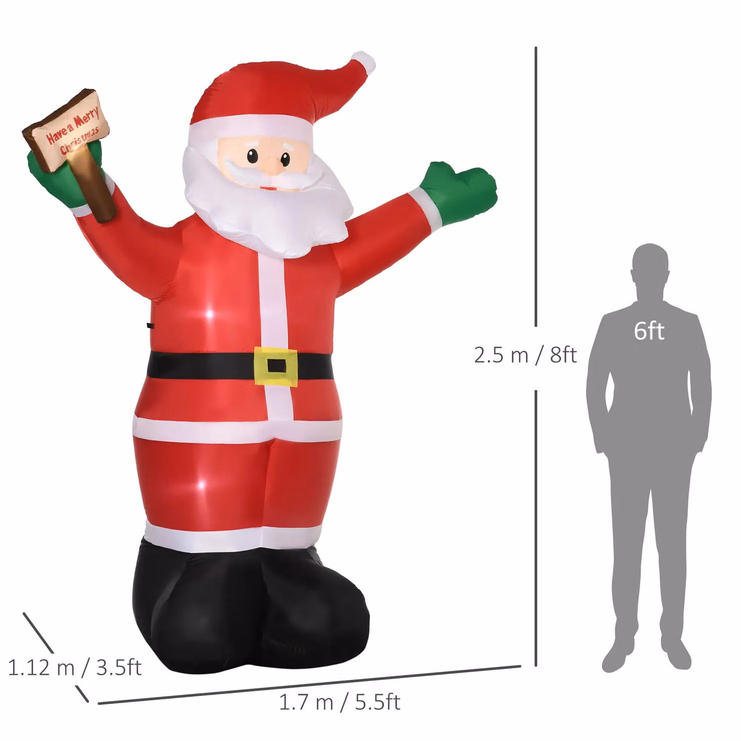 OUTSUNNY 8ft Inflatable Christmas Santa Claus Holding Light Sign of Blessings in Red – 3