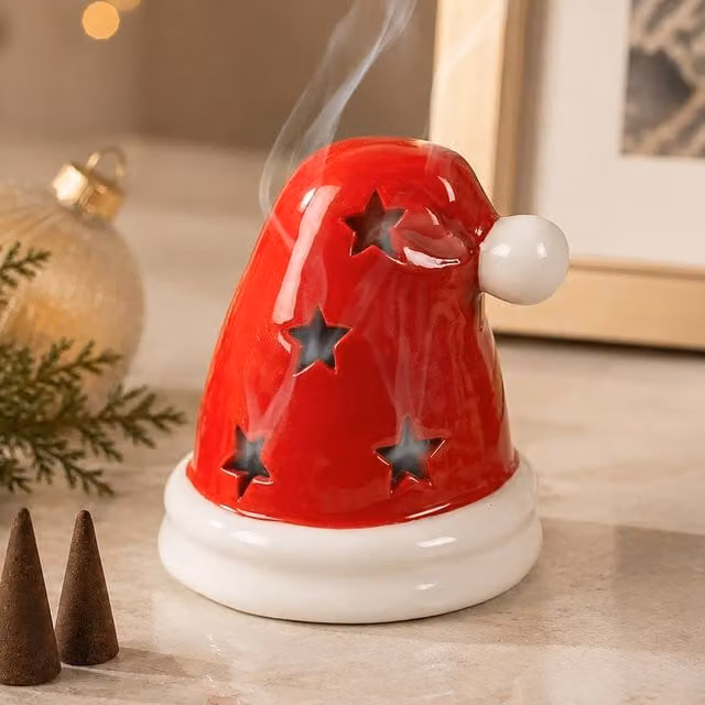 Marco Paul Red Santa Hat Ceramic Incense Cone and Tealight Holder