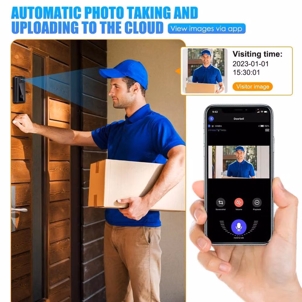 VOGREX Wireless WiFi Security Camera Doorbell in Black – 5