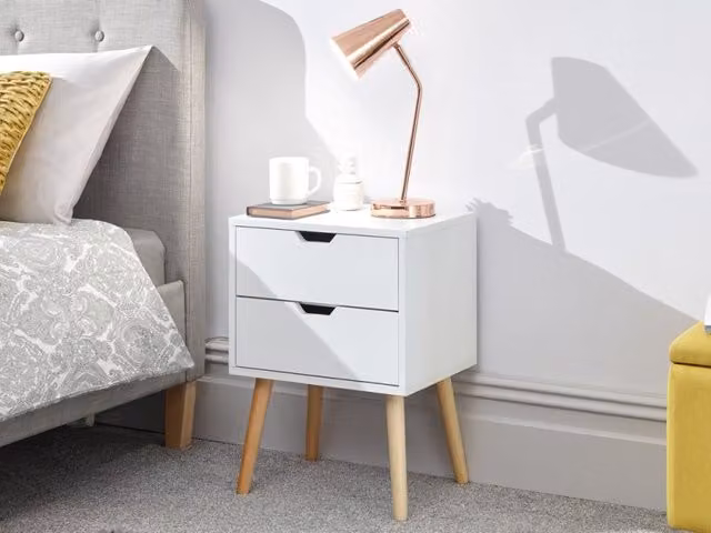 GFW Nyborg 2 Drawer Bedside Table in White – 2