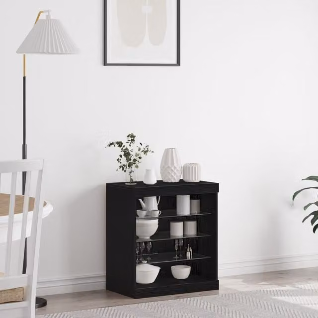 Berkfield Home Modern Black Oak Sideboard with Integrated LED Lights W/D/H: 60.5 x 37 x 67 cm
