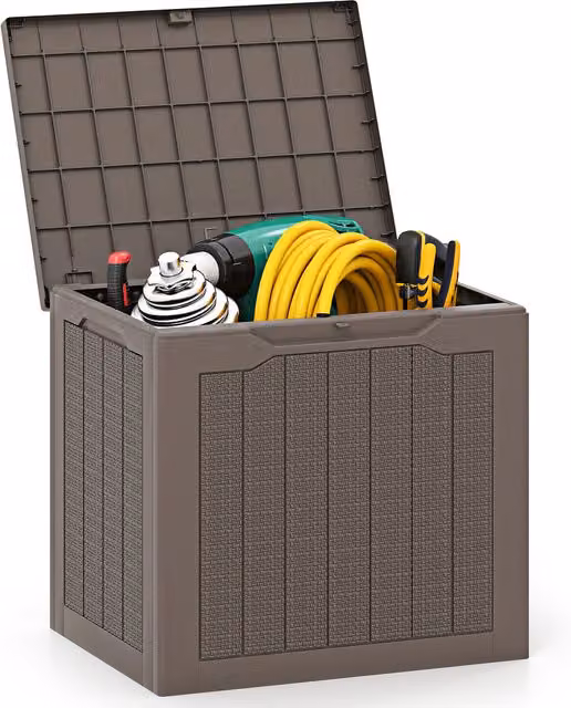 Costway Outdoor Storage Deck Box in Brown Plastic