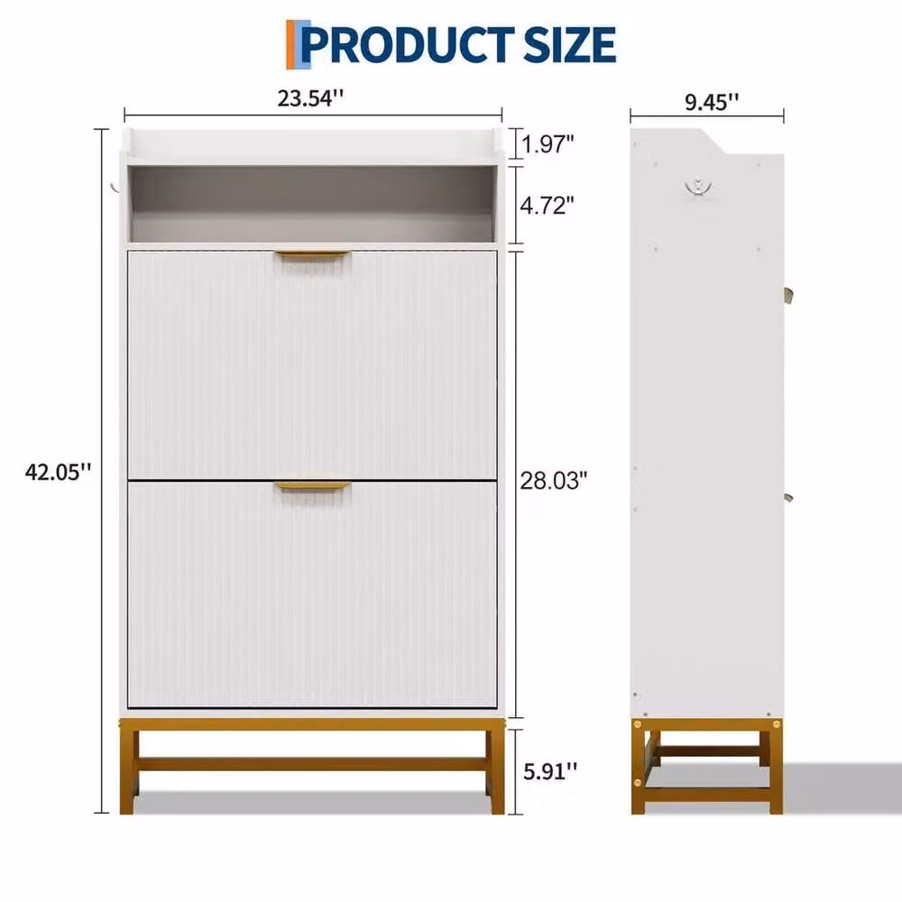 KORVIXA White Modern Matt Tilt-out Shoe Cabinet with Hinged Doors and Internal Shelves – 2