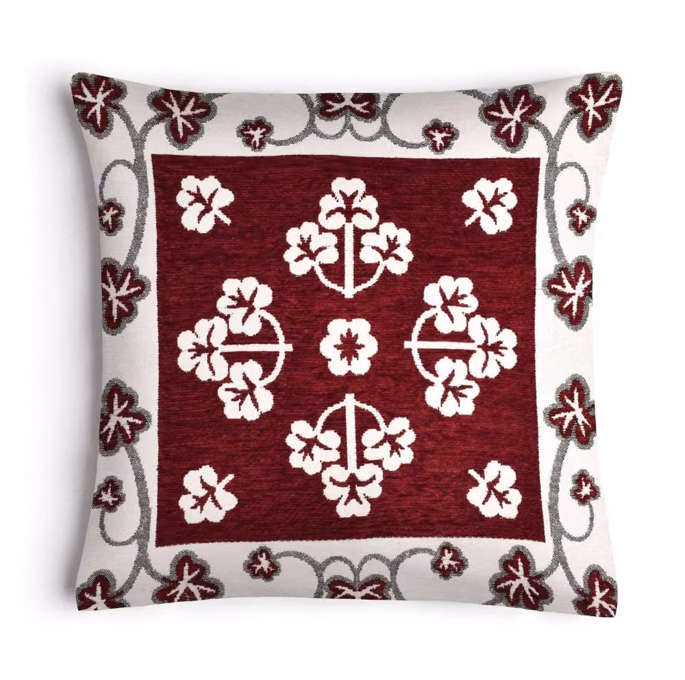 Ashley Mills Classic Floral Chenille Pattern Filled Square Cushion in Red, W/D/H: 43 x 43 x 43 cm – 2