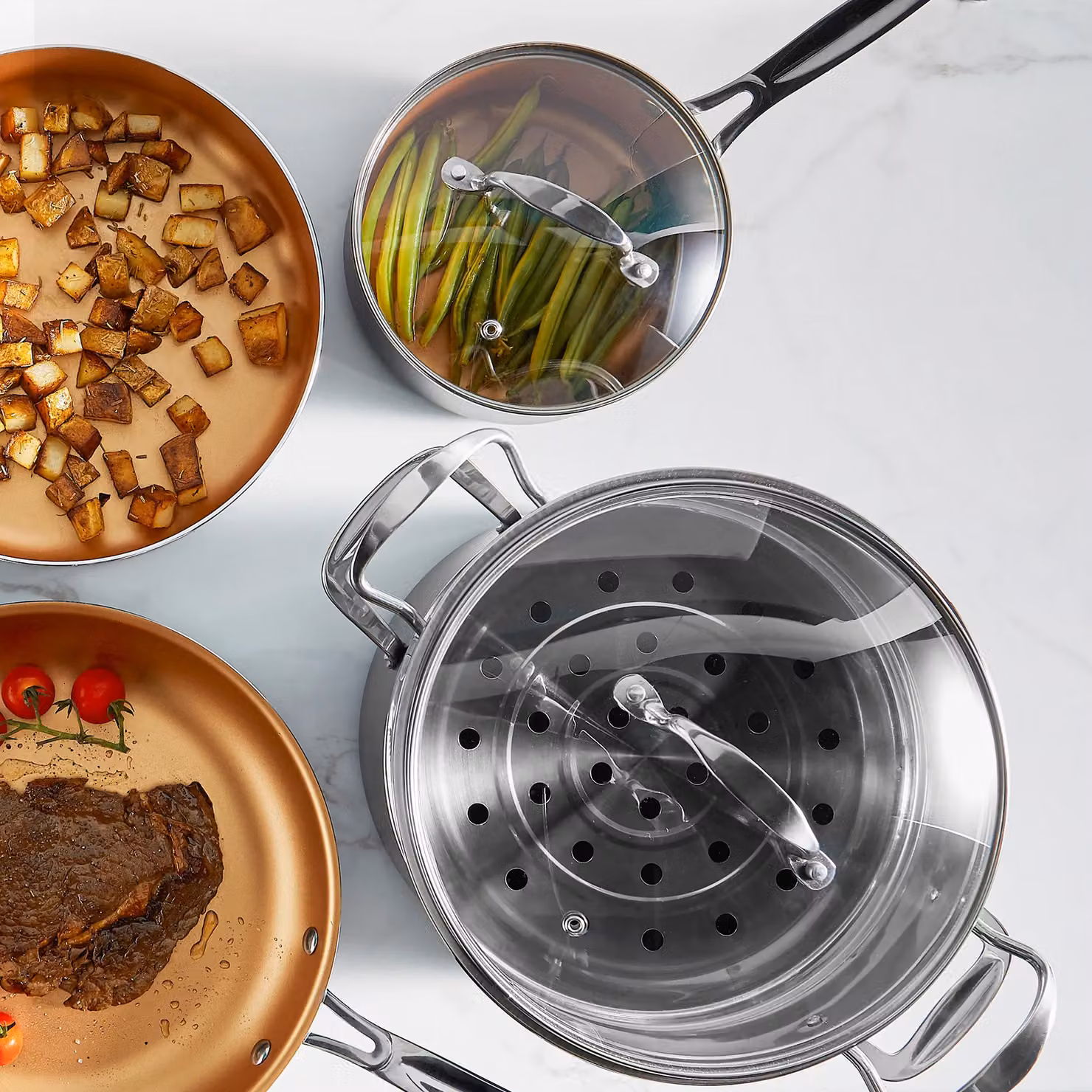 VonShef 11 Piece Non-Stick Saucepan and Frying Pan Set in Copper, Induction Safe – 4
