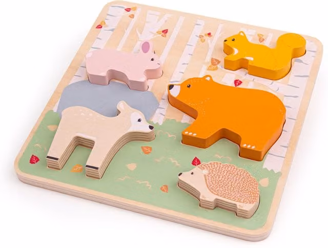 Bigjigs Toys Woodland Chunky Animal Wood Frame Puzzle, Multicoloured