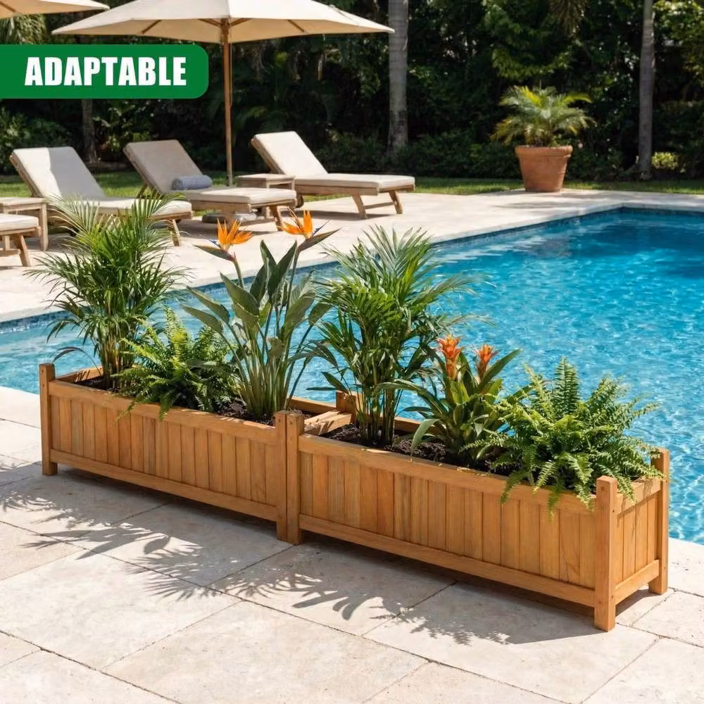 SPETLEK Set of 2 Large Rectangular Wooden Garden Planters in Brown – 4