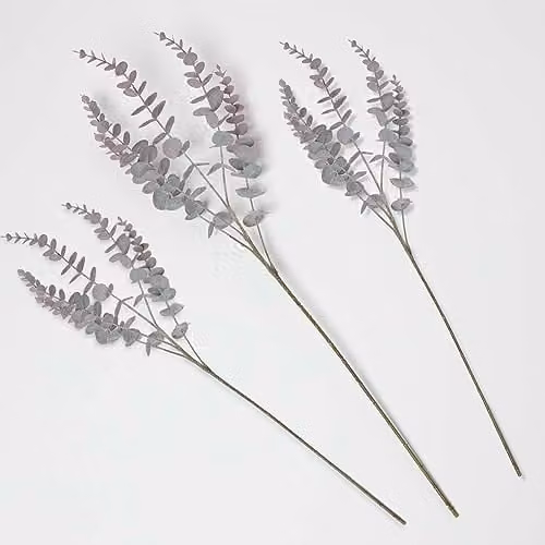 HOMESCAPES Set of 3 Artificial Eucalyptus Stems in Green and Grey, 71 cm Height