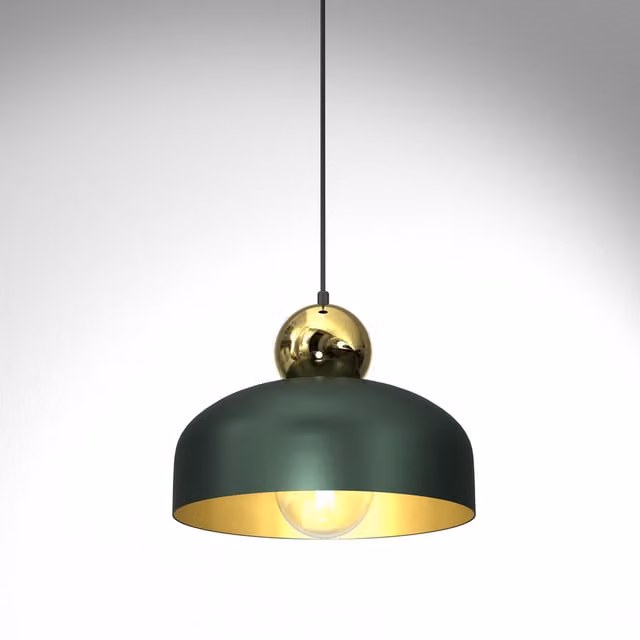 Milagro Harald Green and Gold Pendant Lamp with Height Adjustable Metal Dome Shade and E27 Fitting