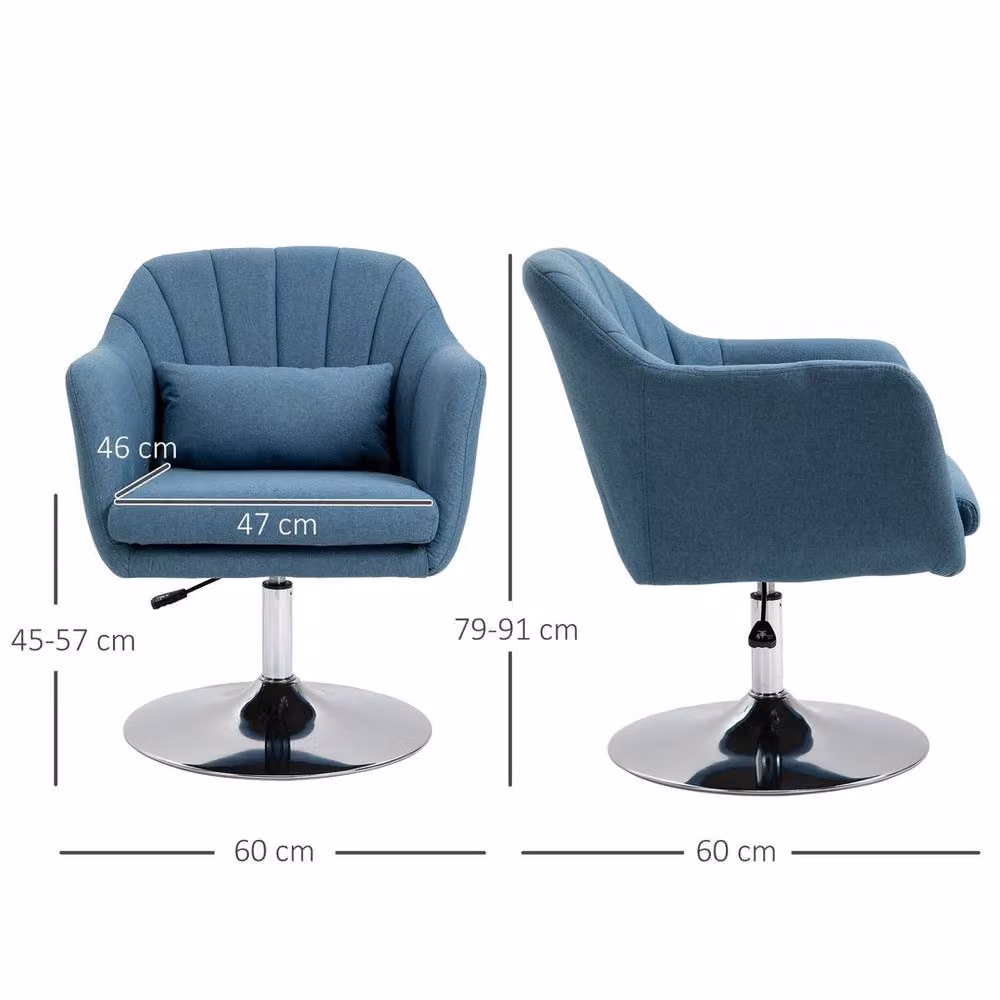 NESTLUNE Retro Blue Linen Swivel Tub Chair with Armrests, H 100 cm x W 57 cm x D 45 cm – 2