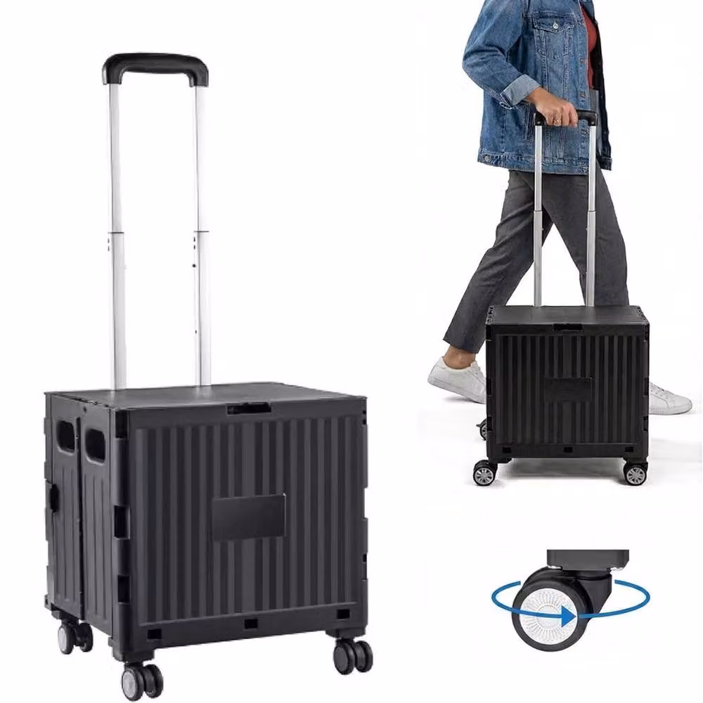 NESTLUNE Foldable Wheeled Shopping Trolley Box with Lid, Black – 4