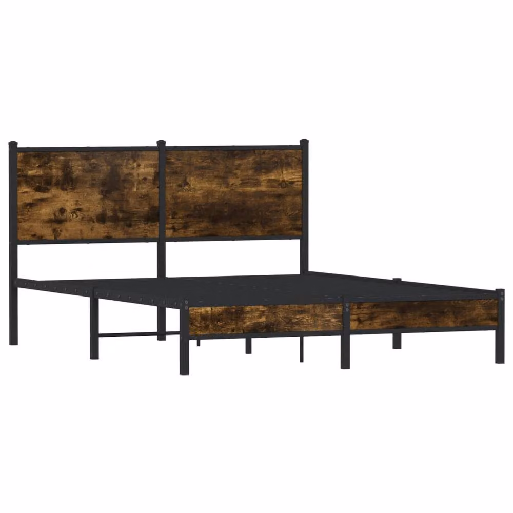 Berkfield Home Metal Bed Frame in Smoked Oak Brown, W: 140 cm, L: 200 cm – 3