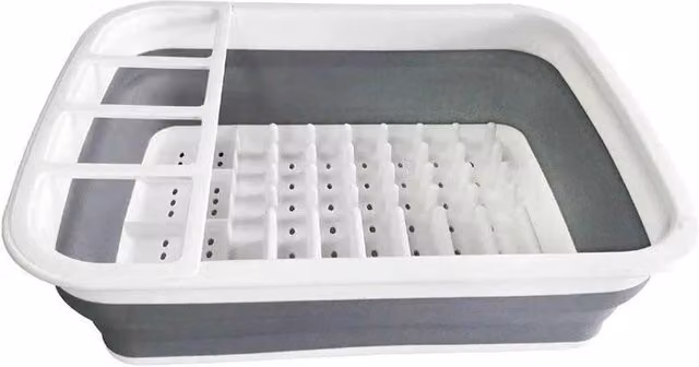 PAWNORA Grey Plastic Rectangular Dish Drying Rack with Cutlery Holder, Height: 31 cm – 1