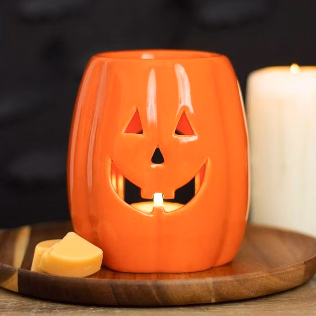 Uniqueful Jack o' Lantern Ceramic Oil Burner and Wax Warmer in Orange