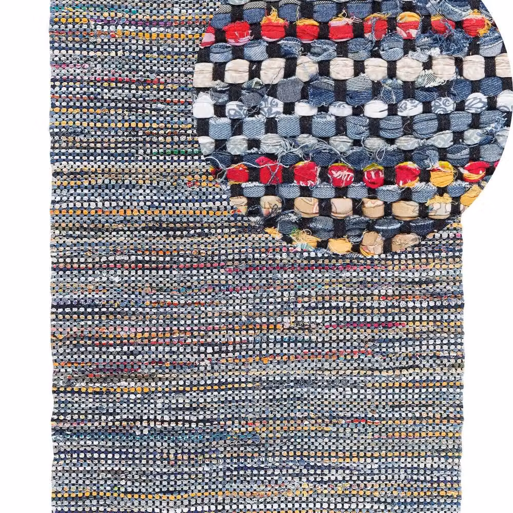 Wyld and Coco Handwoven Cotton Rag Rug in Navy Multicolour, Rectangular, W: 140 cm, D: 200 cm – 2