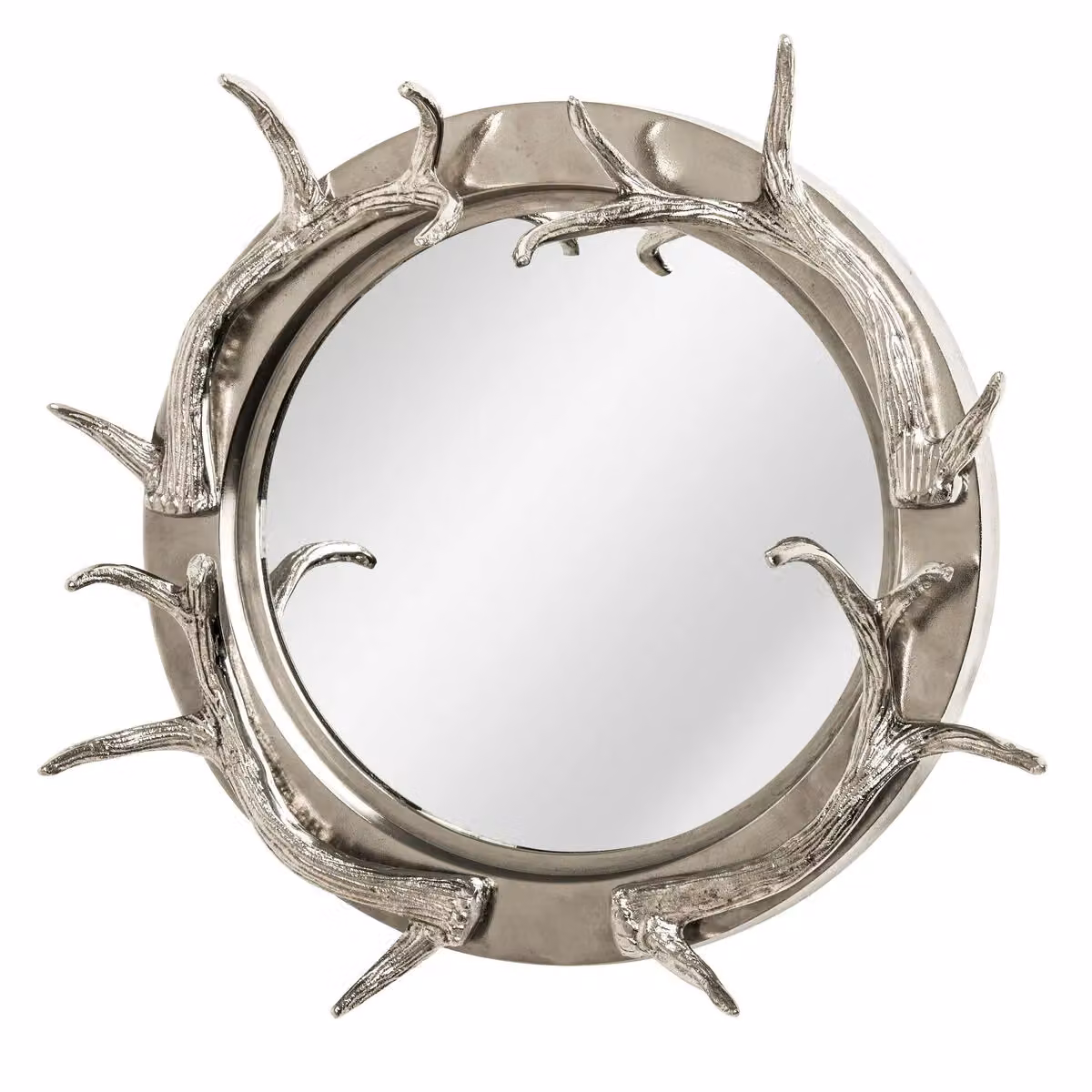 Premier Housewares Round Metal Wall Mirror in Silver with Rustic Abstract Design – 3