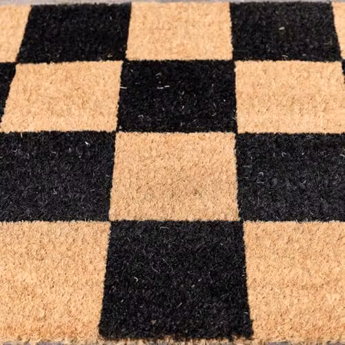 Melody Maison Black Checked Print Coir and Rubber Non-Slip Door Mat, W/D/H: 60 x 40 x 2 cm – 2