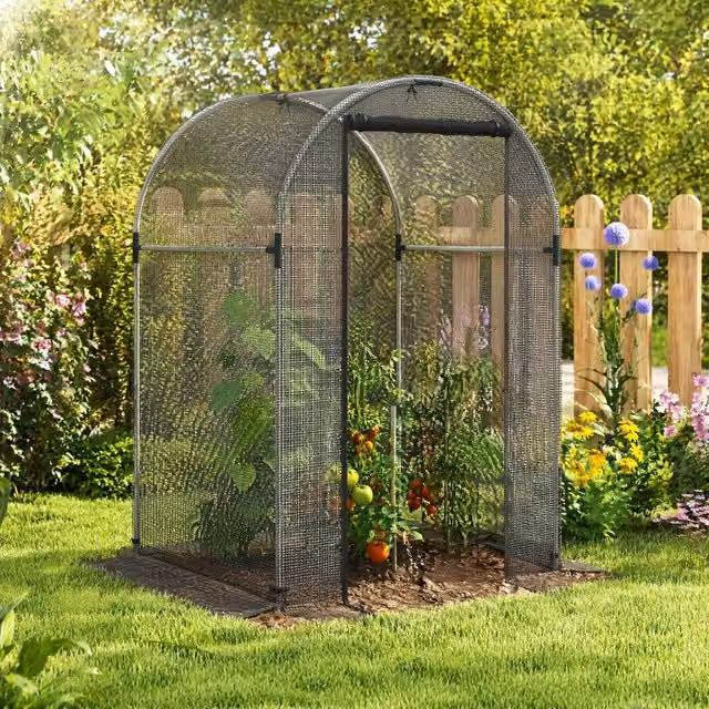 STILVORA Fruit Netting Cage with Zipped Door in Black, Galvanised Steel, W/D/H: 120 x 120 x 188 cm