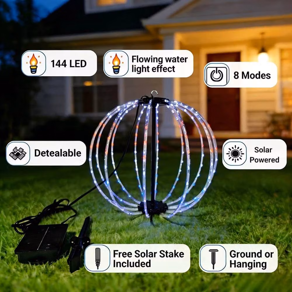 FLAVORA Multicolour Solar LED Hanging Lanterns with Dusk Sensor and Hook, Black – 3