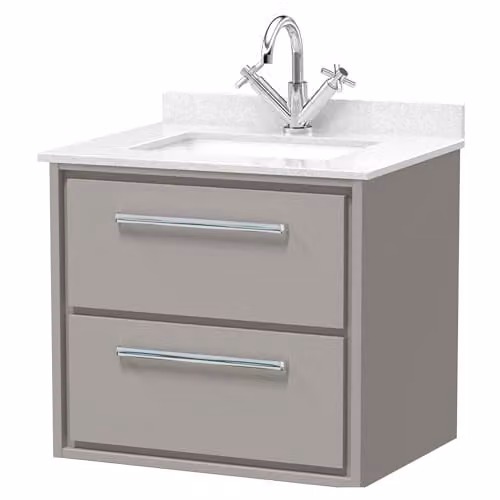 Balterley Wall Hung Vanity Unit with Rectangular Basin and 2 Soft Close Drawers, Pebble Grey, W: 62.0 cm, D: 47.0 cm, H: 61.7 cm