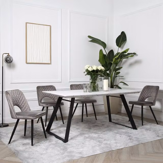 Home Garden Direct Venice Dining Set with Rectangular Marble-Effect Table and 4 Grey Chairs