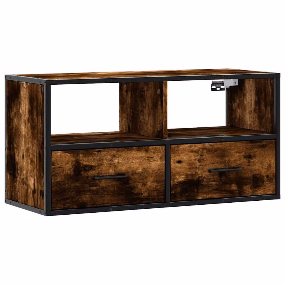 Berkfield Home Industrial TV Cabinet in Smoked Oak and Brown, W/D/H: 80 x 31 x 39.5 cm – 3
