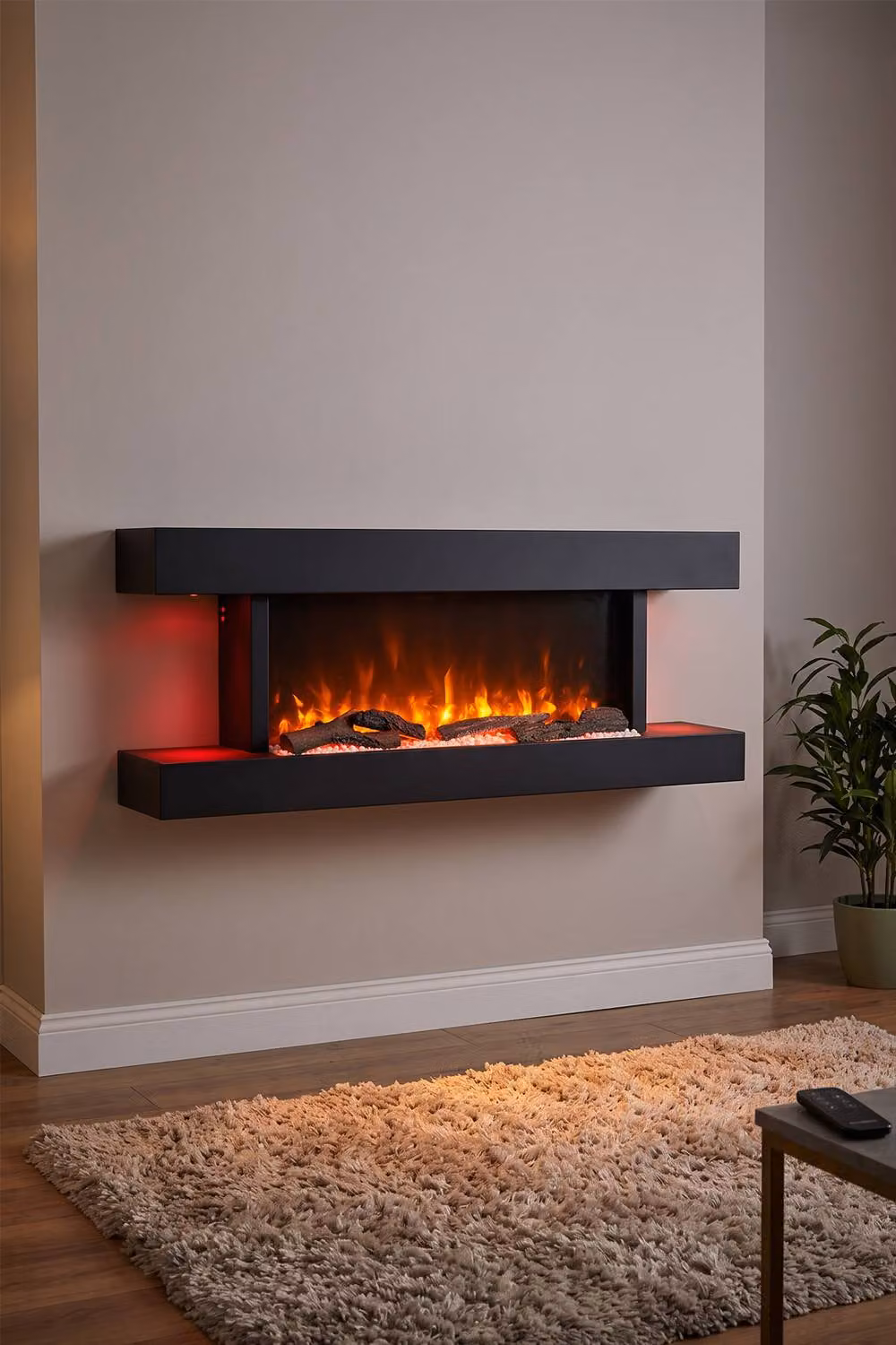 Living and Home 52 Inch Wall-Mounted Electric Fireplace with 12 LED Flame Colours in Black with WiFi – 2