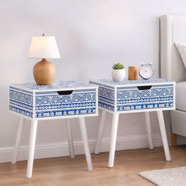 Birlea Santorini Pair of Shabby Chic 1 Drawer Bedside Cabinets in Blue and White