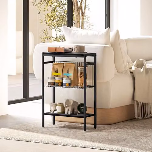 HOMCOM Industrial Side Table with 3-Tier Storage, Black – 2
