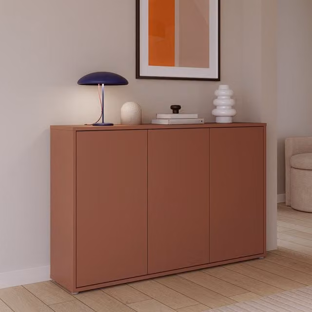 Furniture To Go Alice Springs 3 Door Sideboard with Push-Open Doors in Sand and Orange