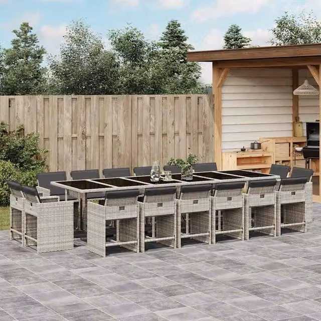 Berkfield Home 17 Piece Light Grey Poly Rattan Garden Dining Set with Cushions – 1