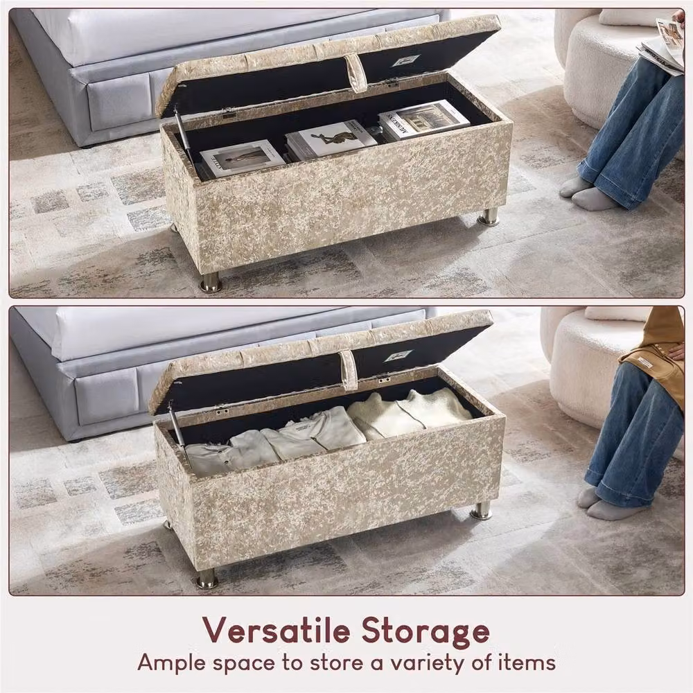 FORGEVIO Champagne Velvet Storage Ottoman Seat Stool and Toy Box Chest – 3