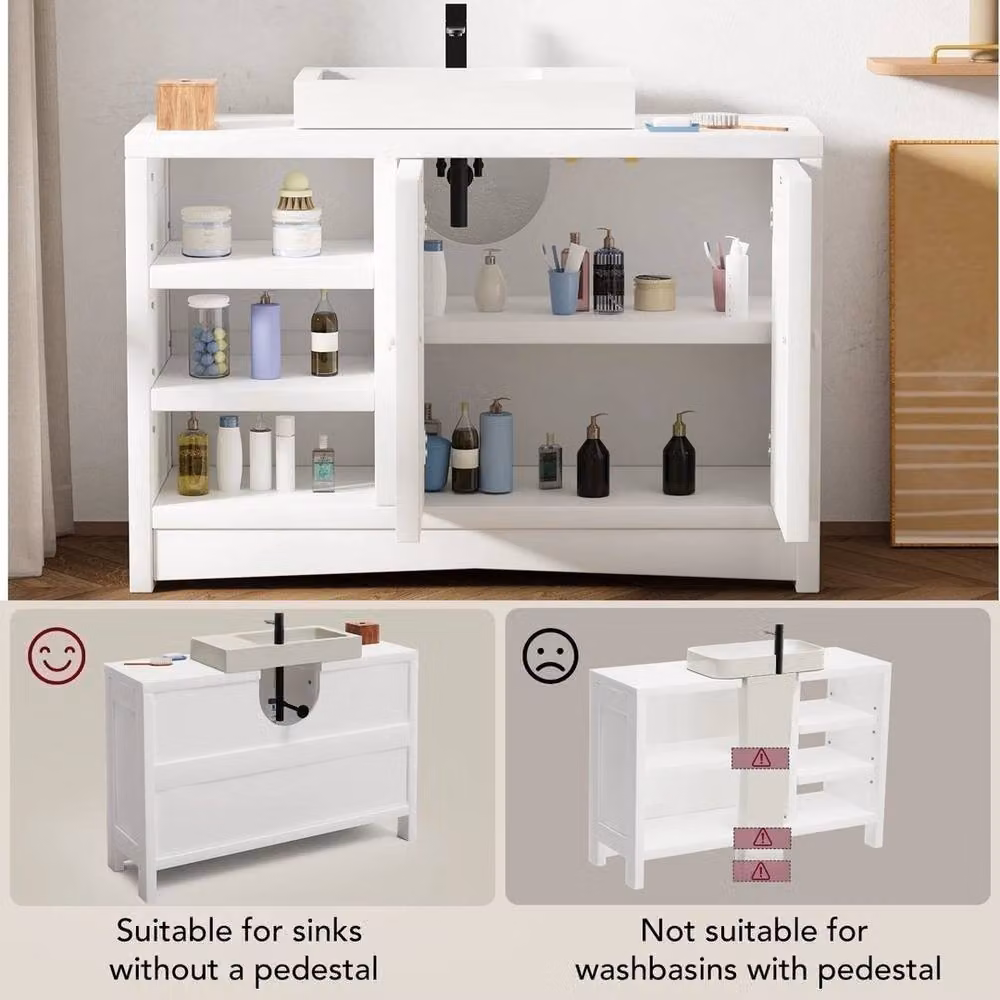 EONLION White Freestanding Bathroom Under Sink Storage Cabinet with Hinged Doors and Internal Shelves, W: 90 cm, D: 30 cm, H: 60 cm – 3