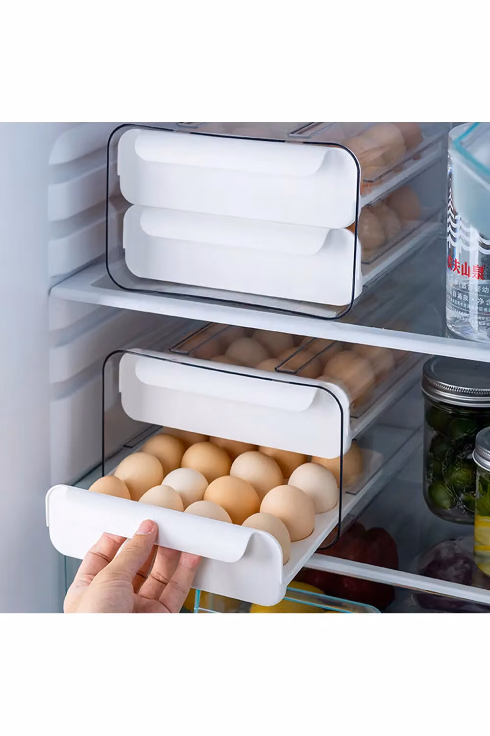 Living and Home 2-Layer 32 Grid Egg Storage Drawer Box in Transparent White – 2