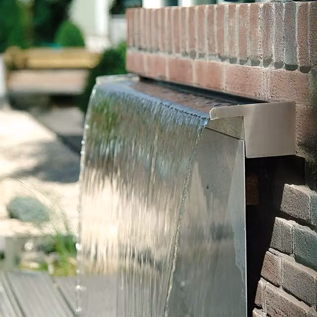 Primrose Stainless Steel Sheer Descent Waterfall Cascade Rear Supply Rectangular Water Feature in Silver, Width: 120 cm – 1