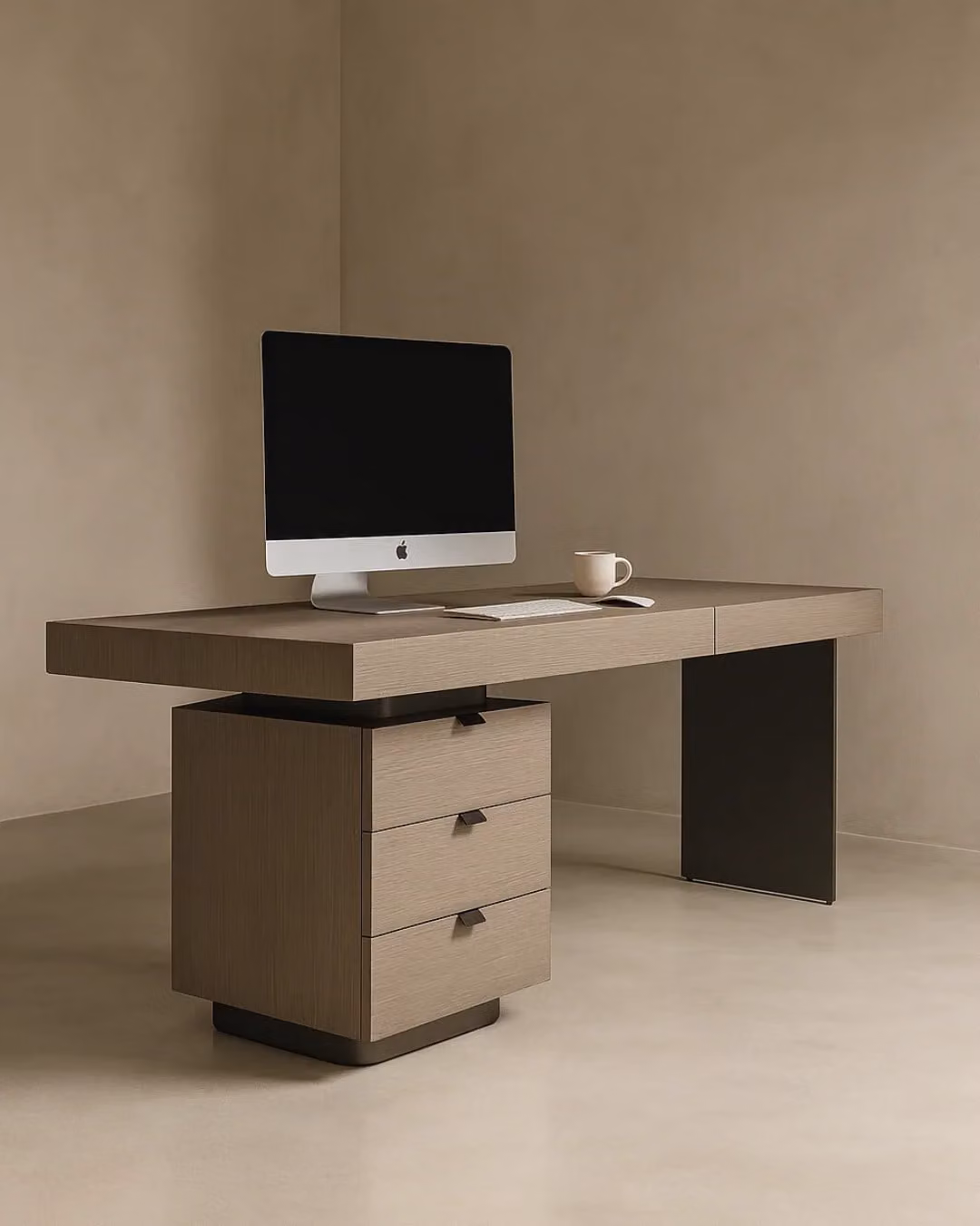 Tommy Franks Modern Grey Computer Desk with Single Pedestal