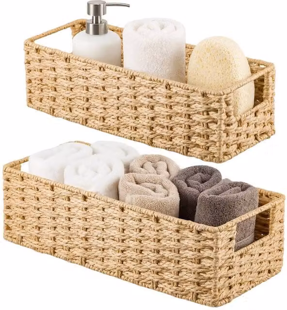 Havendro Stackable Open Weave Seagrass Bathroom Organizer Baskets in Beige and Sand – 1