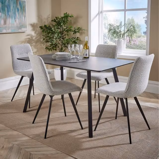 Home Source Wickford Dining Set with 4 Ashford Chairs in Grey and Beige