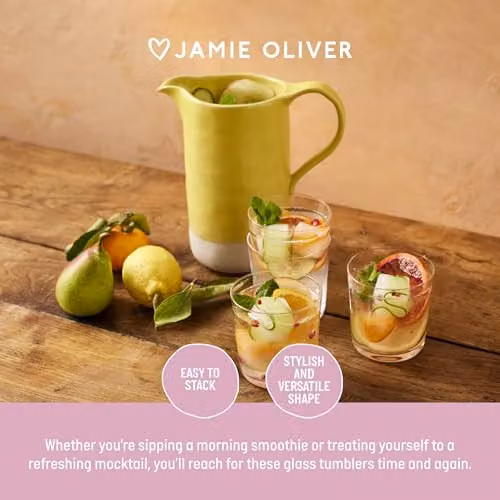 Jamie Oliver Big Love Top Tumbler Set of 4 Transparent Glass Drinking Glasses, 320ml per glass – 2