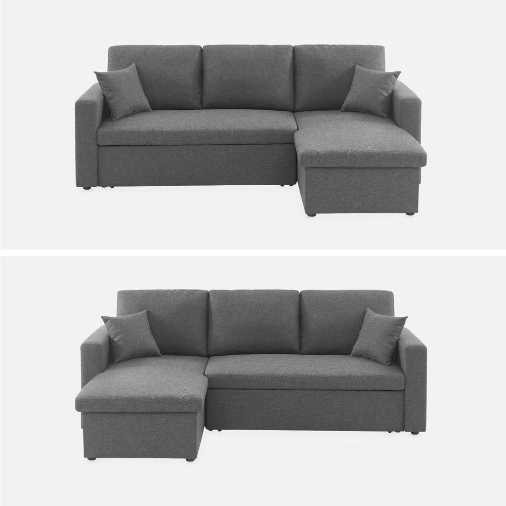 sweeek 3-Seater Reversible Corner Sofa Bed with Storage in Grey, W/D/H: 220 x 132.5 x 83 cm – 3