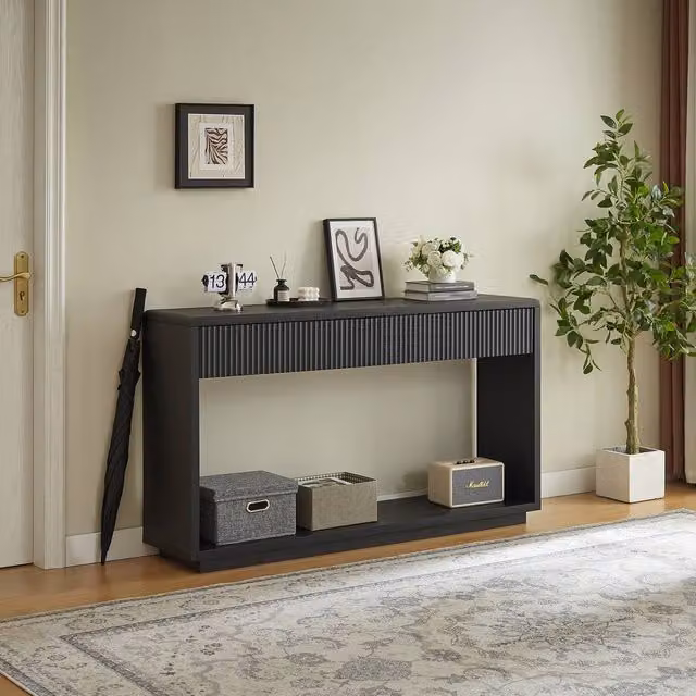 Matteo Modern Fluted Black Wood Storage Cabinet for Hallway and Living Room – 1