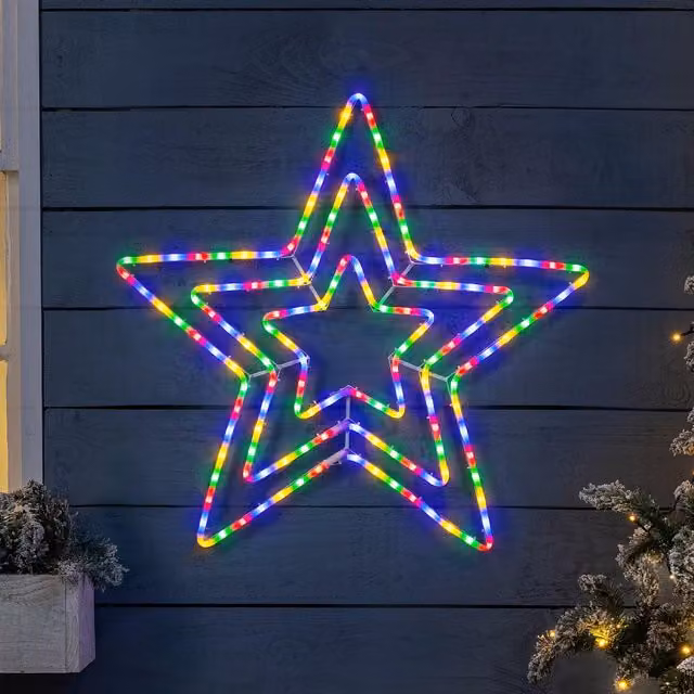Christow Christmas Star Flashing LED Rope Light, Multicolour Outdoor Wall Decoration, 65 cm