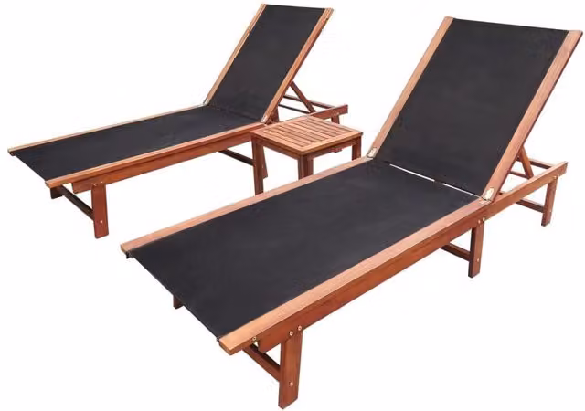 Berkfield Home Acacia Wood Sun Loungers with Table Set, 2 Pieces, Brown Textilene Fabric