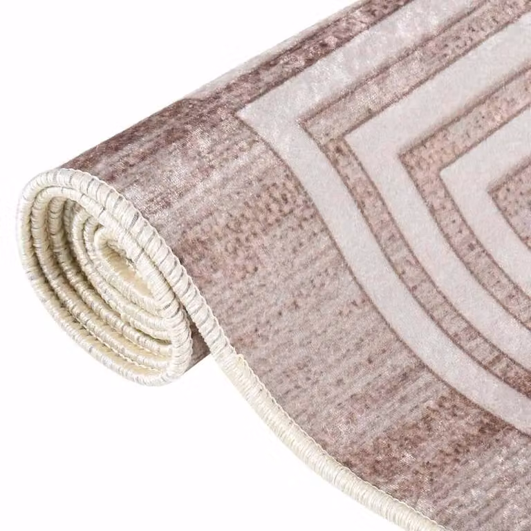 Berkfield Home Washable Geometric Round Anti Slip Rug in Beige, Diameter: 100 cm