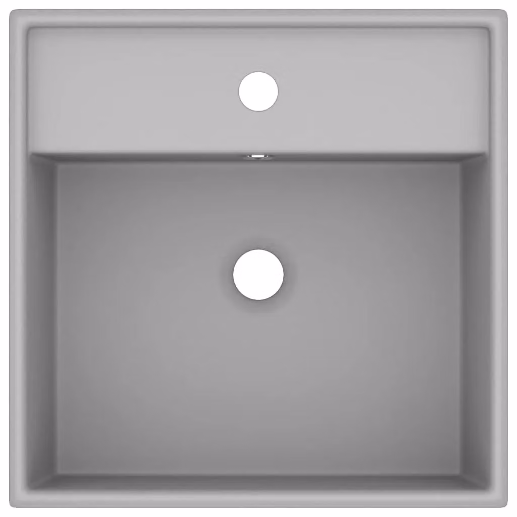 Berkfield Home Luxury Square Ceramic Countertop Basin with Overflow in Matt Light Grey W: 41 cm, D: 41 cm – 2
